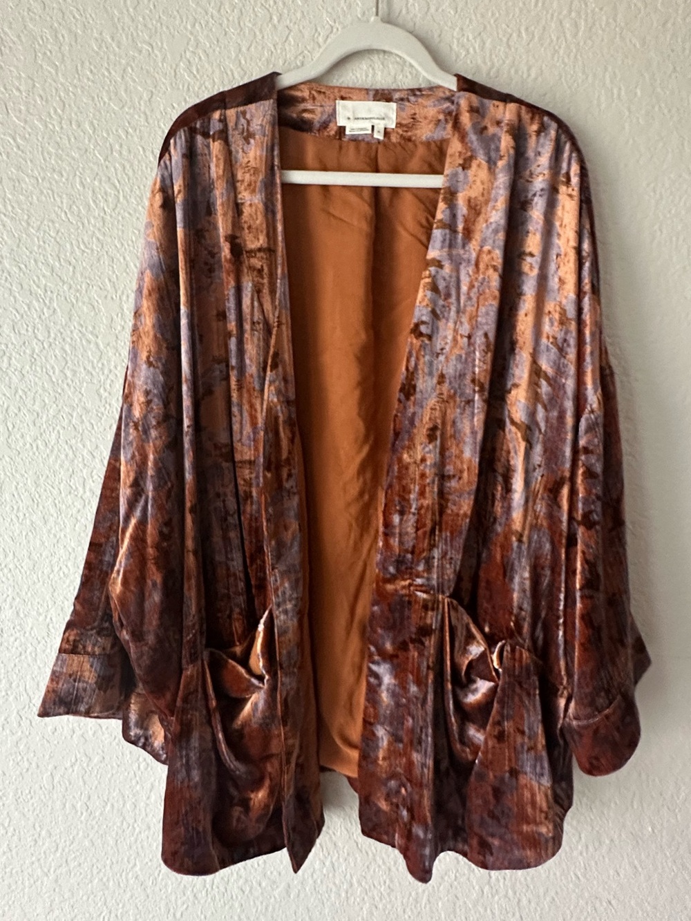 Anthropologie Velvet Kimono Cardigan - Burnout Floral Duster Jacket - Size XL
